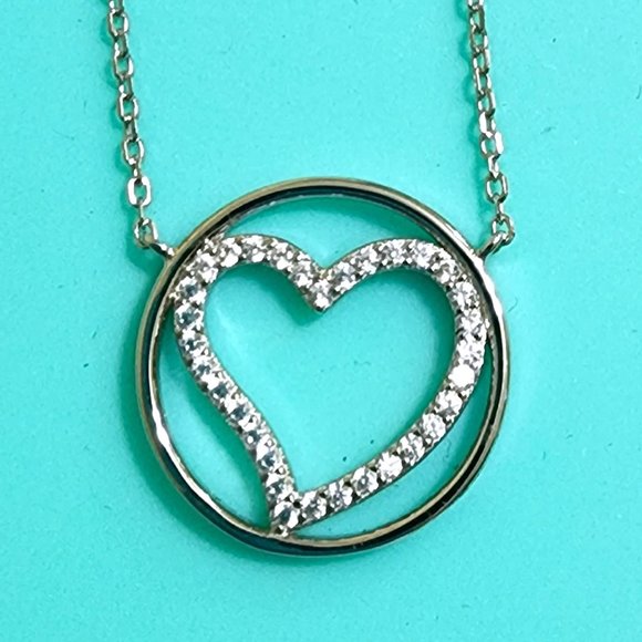 Olivia and Jackson Heart in a Circle Necklace Sterling Silver/Cubic Zirconia - Picture 1 of 15